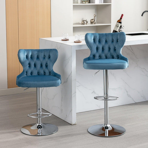 Swivel Velvet Barstools Adjusatble Seat Height from 25-33 Inch, Modern Upholstered Chrome base Bar Stools with Backs Comfortable Tufted for Home Pub and Kitchen Island,Light Blue, SW1844LB - Supfirm