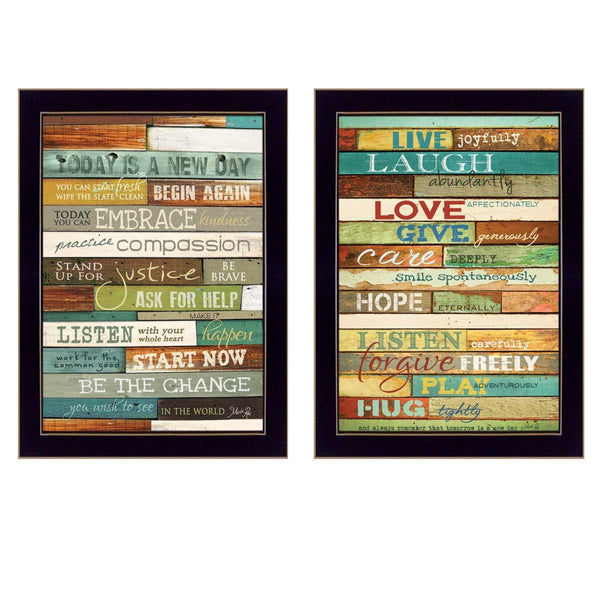 Supfirm "Today is a New Day Collection" 2-Piece Vignette By Marla Rae, Printed Wall Art, Ready To Hang Framed Poster, Black Frame - Supfirm