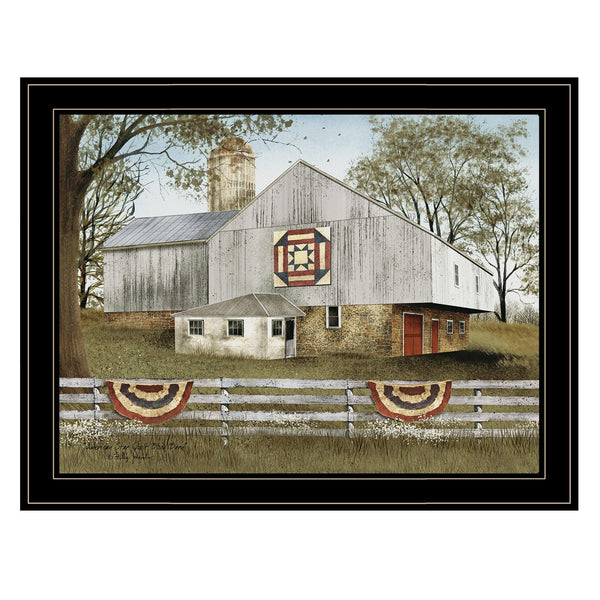 Supfirm Trendy Decor 4U "American Star Quilt Block Barn" Framed Wall Art, Modern Home Decor Framed Print for Living Room, Bedroom & Farmhouse Wall Decoration by Billy Jacobs - Supfirm