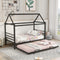 Twin Size Metal House Shape Platform Bed with Trundle,Black - Supfirm
