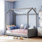 Twin Size Velvet House Bed Wood Bed, Gray - Supfirm