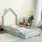 Twin Size Wood bed with House-shaped Headboard Floor bed with Fences,Light Green - Supfirm