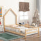 Twin Size Wood bed with House-shaped Headboard Floor bed with Fences,Natural - Supfirm