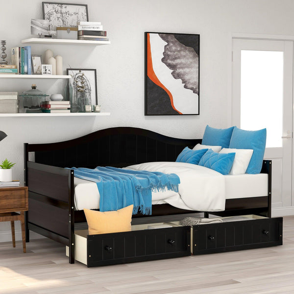 Twin Wooden Daybed with 2 drawers, Sofa Bed for Bedroom Living Room,No Box Spring Needed,Espresso - Supfirm