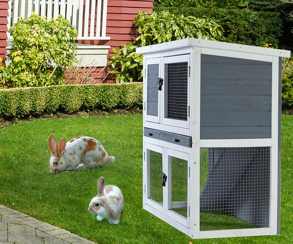 Two-layer solid wooden with easy clear tray for bunny rabbitsWooden Pet House Rabbit Bunny Wood Hutch House Dog House Chicken Coops Chicken Cages Rabbit Cage - Supfirm