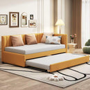 Upholstered Daybed with Trundle Twin Size Sofa Bed Frame No Box Spring Needed, Linen Fabric(Yellow) - Supfirm