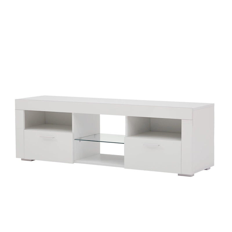 Supfirm White morden TV Stand with LED Lights,high glossy front TV Cabinet,can be assembled in Lounge Room, Living Room or Bedroom,color:WHITE - Supfirm