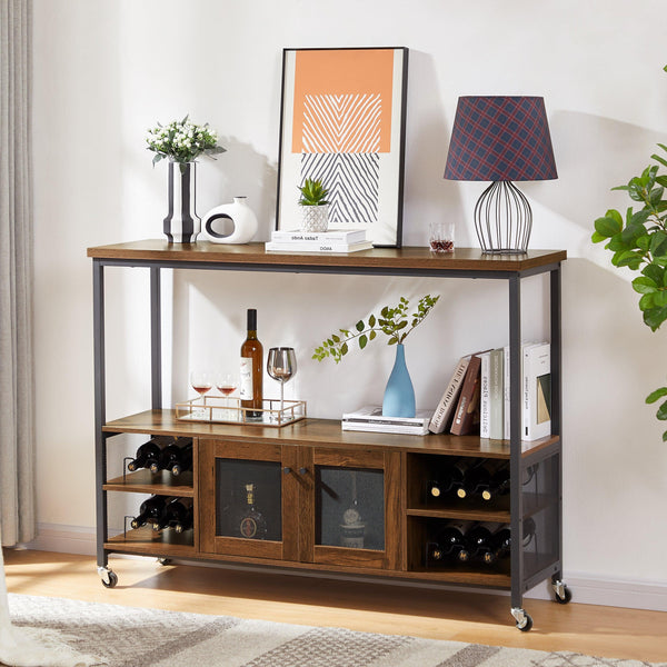 Supfirm Wine shelf table, modern wine bar cabinet, console table, bar table, TV cabinet, sideboard with storage compartment, can be used in living room, dining room, kitchen, entryway, hallway. Hazelnut Brown - Supfirm