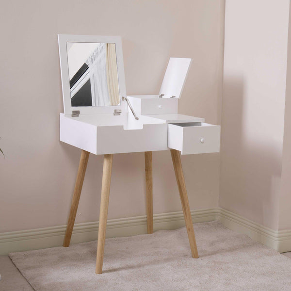 Wooden Vanity Desk Flip-top Dressing Mirror Writing table Computer Desk,White - Supfirm