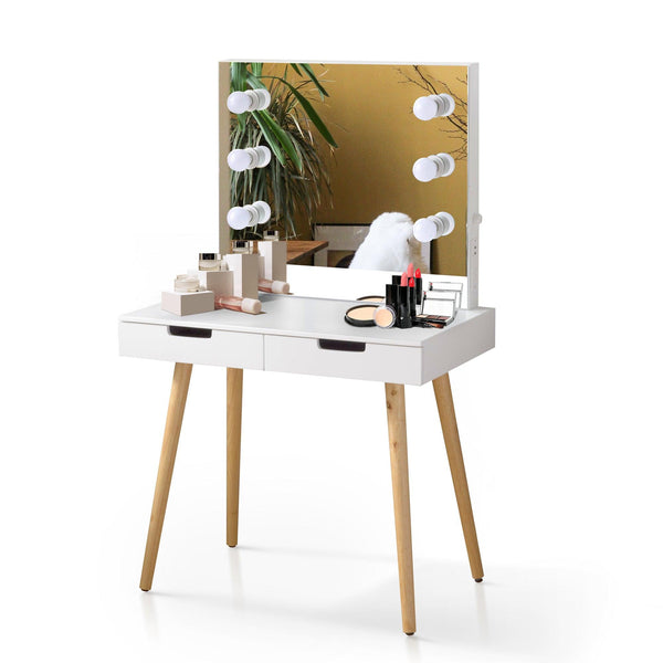 Wooden Vanity Table Makeup Dressing Desk with LED Light,dressing table with USB port,White - Supfirm