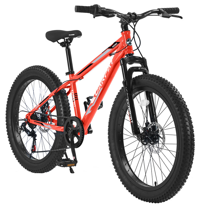 Supfirm S24109 Elecony 24 Inch Fat Tire Bike Adult/Youth Full  7 Speeds Mountain Bike, Dual Disc Brake, High-Carbon Steel Frame, Front Suspension, Mountain Trail Bike, Urban Commuter City Bicycle