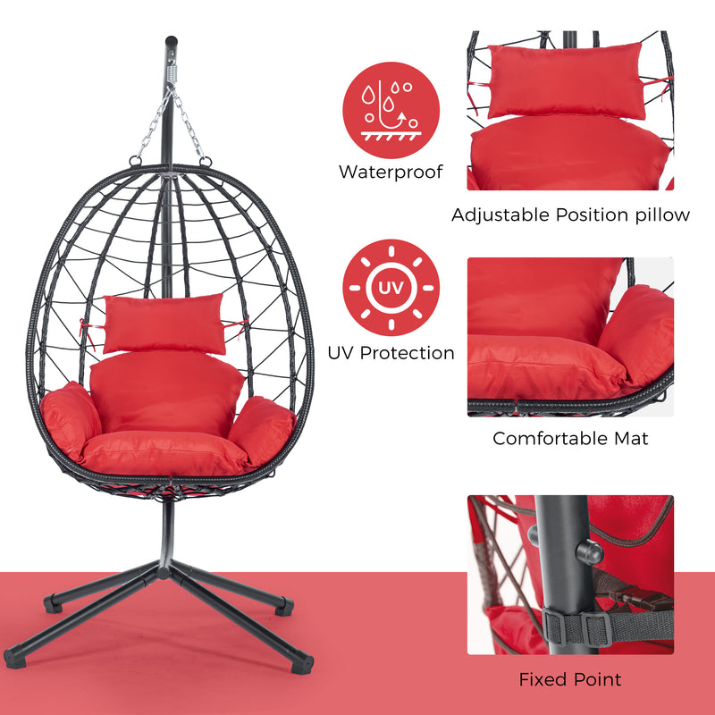 Supfirm Egg Chair with Stand Indoor Outdoor Swing Chair Patio Wicker Hanging Egg Chair Hanging Basket Chair Hammock Chair with Stand for Bedroom Living Room Balcony