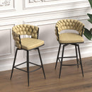 Technical Leather Woven Bar Stool Seat Set of 4,Black legs Barstools No Adjustable Kitchen Island Chairs,360 Swivel Bar Stools Upholstered Counter Stool Arm Chairs with Back Footrest, (Light Brown) - Supfirm