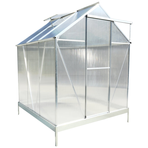 Supfirm 6.3'*6.2'*7'  Polycarbonate Greenhouse, Heavy Duty Outdoor Aluminum Walk-in Green House Kit with Rain Gutter, Vent and Door for Backyard Garden, color aluminium