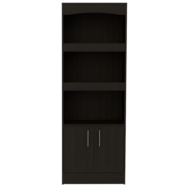 Supfirm Dozza Bookcase, Three Shelves, Double Door Cabinet, Metal Hardware, Black