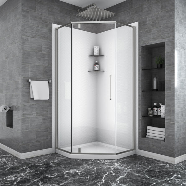 Supfirm Shower Door 34-1/8" x 72" Semi-Frameless Neo-Angle Hinged Shower Enclosure, Brushed Nickel