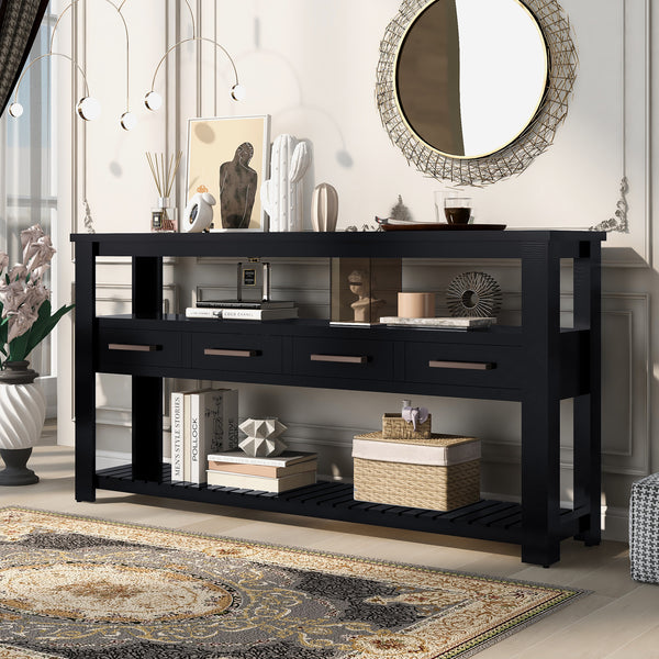 Supfirm U_STYLE 62.2'' Modern Console Table Sofa Table for Living Room with 4 Drawers and 2 Shelves
