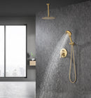 Supfirm Black Shower System, Ceiling Rainfall Shower Faucet Sets Complete of High Pressure, Rain Shower Head with Handheld, Shower Combo with Rough-in Valve Included