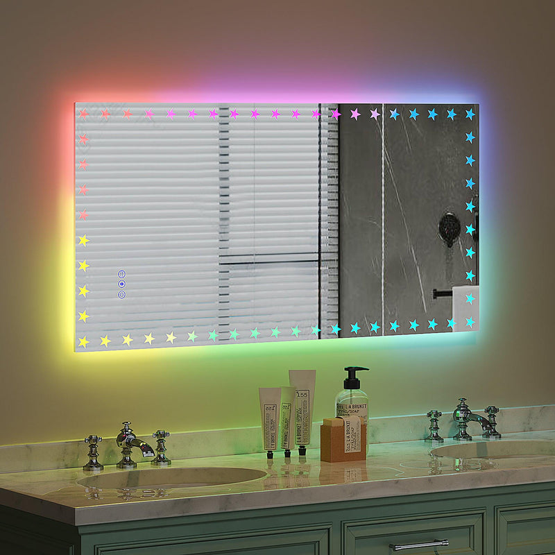 Supfirm 48X24 inch LED Bathroom Mirror with Lights Backlit RGB Color Changing Lighted Mirror for Bathroom Wall Dimmable Anti-Fog Memory Rectangular Vanity Mirror (RGB Multicolor Backlit + Front-Lighted