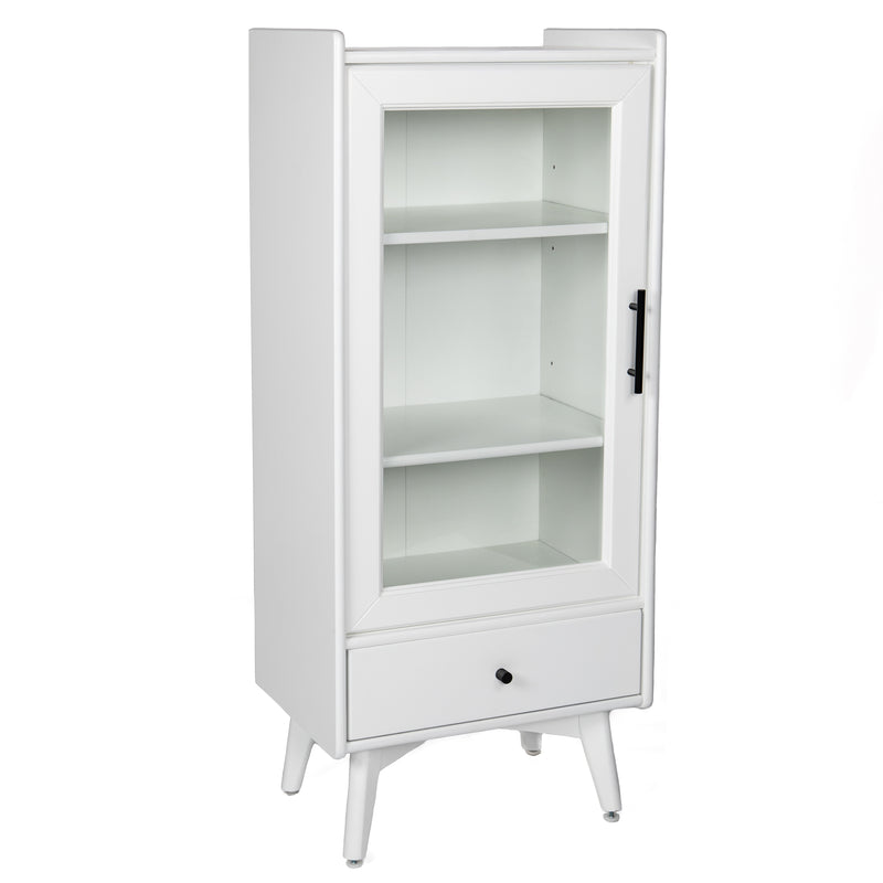 Supfirm Modern Bathroom Storage Cabinet & Floor Standing cabinet with Glass Door with Double Adjustable Shelves and One Drawer, Extra Storage Space on Top, White(19.75"×13.75"×46")