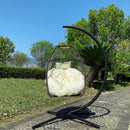 Supfirm Outdoor Patio Wicker Folding Hanging Chair,Rattan Swing Hammock Egg Chair With C Type Bracket , With Cushion And Pillow