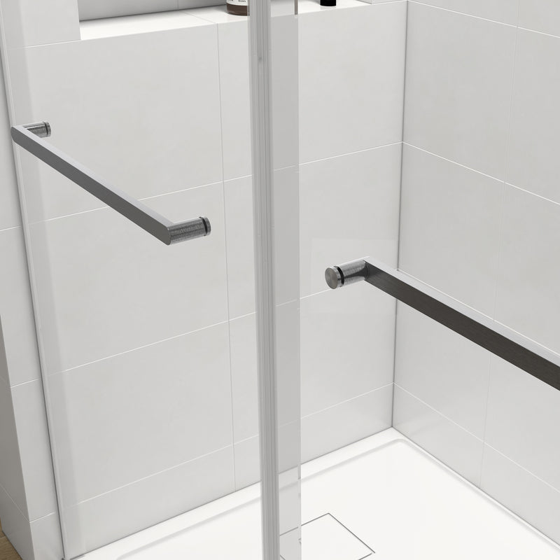 Supfirm 72" W x 76" H Double Sliding Frameless Soft-Close Shower Door with Premium 3/8 Inch (10mm)  Thick Tampered Glass in Brushed Nickel  22D02-72BN