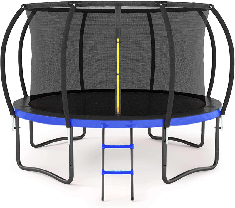12FT Outdoor Big Trampoline With Inner Safety Enclosure Net, Ladder, PVC Spring Cover Padding, For Kids, Black&Blue Color - Supfirm