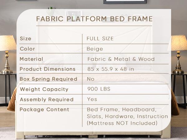 Full Size Bed Frame with 2 Storage Drawers, Upholstered Bed Frame with Wingback Headboard Storage Shelf Built-in USB Charging Stations and Strong Wood Slats Support, No Box Spring Needed, Beige - Supfirm