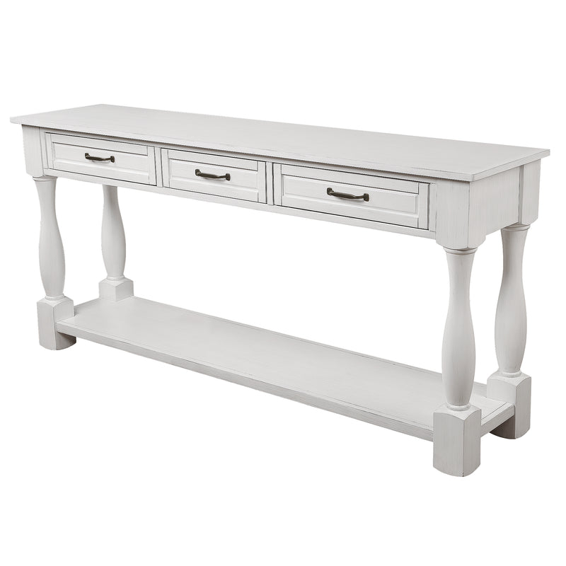 Supfirm 63inch Long Wood Console Table with 3 Drawers and 1 Bottom Shelf for Entryway Hallway Easy Assembly Extra-thick Sofa Table (Antique White)