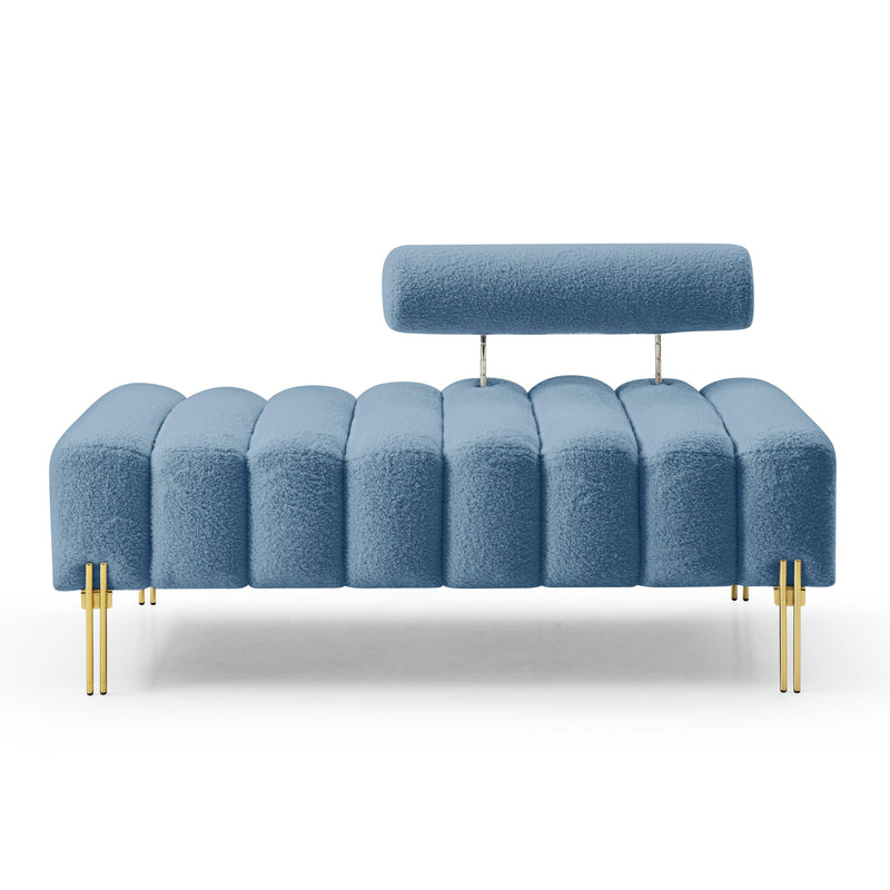 53.2" Width Modern End of Bed Bench Sherpa Fabric Upholstered 2 Seater Sofa Couch Entryway Ottoman Bench Fuzzy Sofa Stool Footrest Window Bench with Gold Metal Legs for Bedroom Living Room,Light Blue - Supfirm
