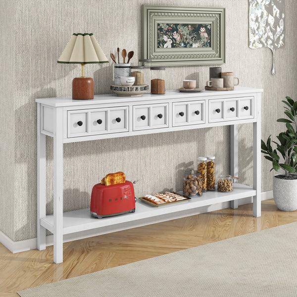 Supfirm TREXM Rustic Entryway Console Table, 60" Long Sofa Table with two Different Size Drawers and Bottom Shelf for Storage (Antique White)