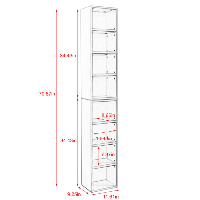 Supfirm 8-Tier Media Tower Rack, CD DVD Slim Storage Cabinet with Adjustable Shelves, Tall Narrow Bookcase Display Bookshelf for Home Office,Multi-functional double-decker bookcase