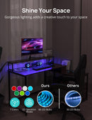 Home Office Computer Desk with File Drawer, LED Strip, Power Outlet, L-Shaped Gaming Desk with Monitor Shelf and Printer Storage Shelf - Supfirm