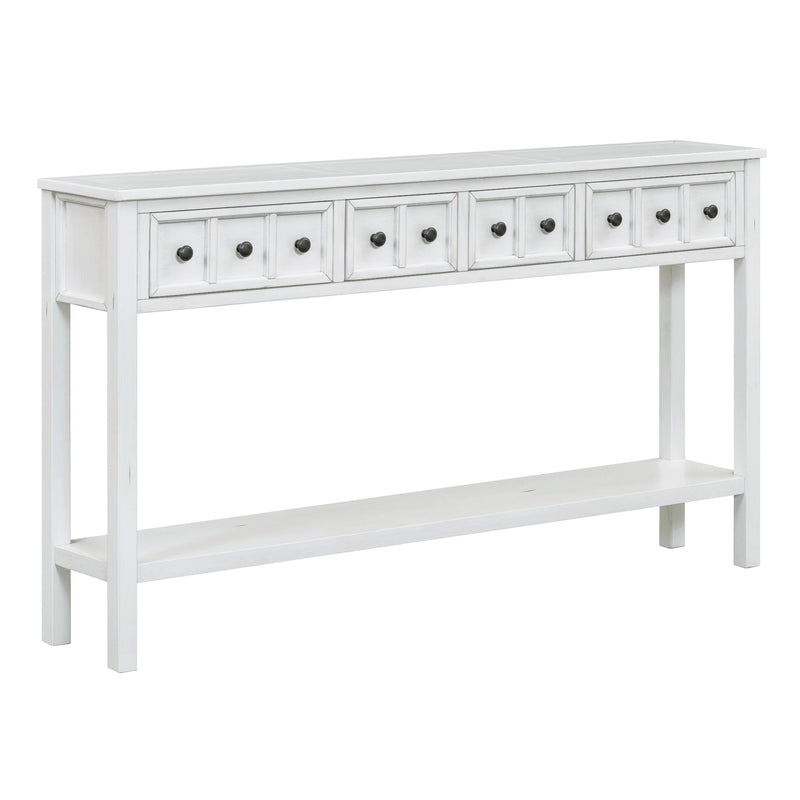 Supfirm TREXM Rustic Entryway Console Table, 60" Long Sofa Table with two Different Size Drawers and Bottom Shelf for Storage (Antique White)