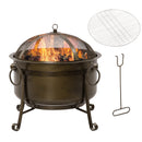 Supfirm 30" Outdoor Fire Pit Grill, Portable Steel Wood Burning Bowl, Cooking Grate, Poker, Spark Screen Lid for Patio, Backyard, BBQ, Camping, Bronze Colored