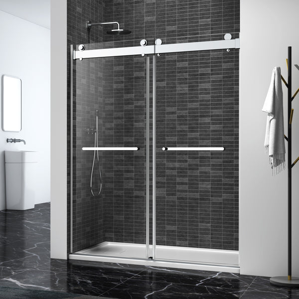 Supfirm 72" W x 76" H Double Sliding Frameless Soft-Close Shower Door with Premium 3/8 Inch (10mm)  Thick Tampered Glass in Brushed Nickel  22D02-72BN
