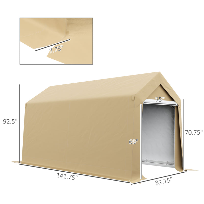 Supfirm 7' x 12' Garden Storage Tent, Heavy Duty Outdoor Shed, Waterproof Portable Shed Storage Shelter with Ventilation Window and Large Door for Bike, Motorcycle, Garden Tools, Beige