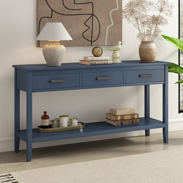 Supfirm U_STYLE Contemporary 3-Drawer Console Table with 1 Shelf, Entrance Table for Entryway, Hallway, Living Room, Foyer, Corridor