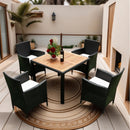 Supfirm EELIFEE 5 piece Outdoor Patio Wicker Dining Set Patio Wicker Furniture Dining Set w/Acacia Wood Top Black Wicker + Creme Cushion