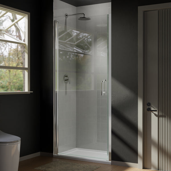 Supfirm 34 In. to 35-3/8 In. x 72 In Semi-Frameless Pivot Shower Door in Chrome With Clear Glass