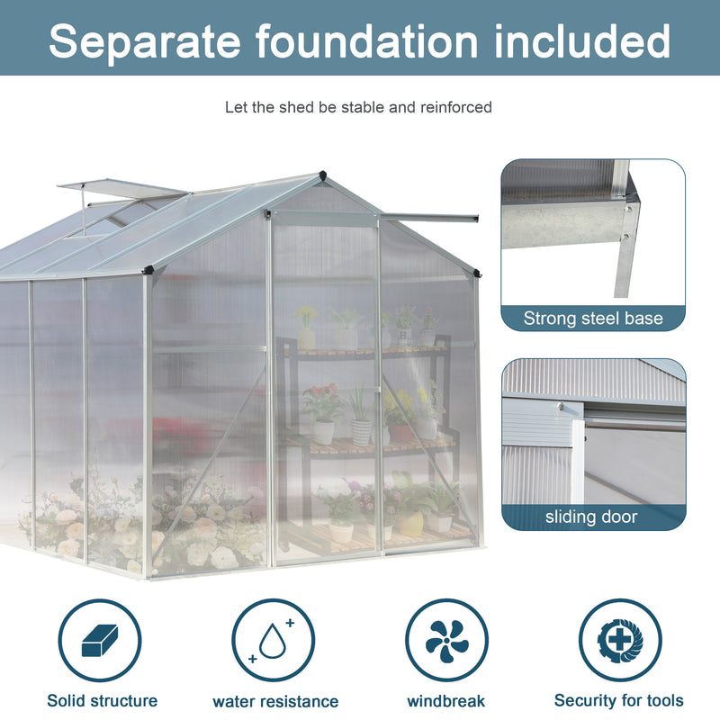 Supfirm Polycarbonate Greenhouse,6'x 8' Heavy Duty Walk-in Plant Garden Greenhouse for Backyard/Outdoor