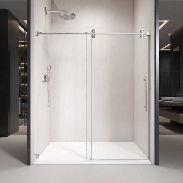 Supfirm 56'' - 60'' W x 76'' H Single Sliding Frameless Shower Door With 3/8 Inch (10mm) Clear Glass in Chrome