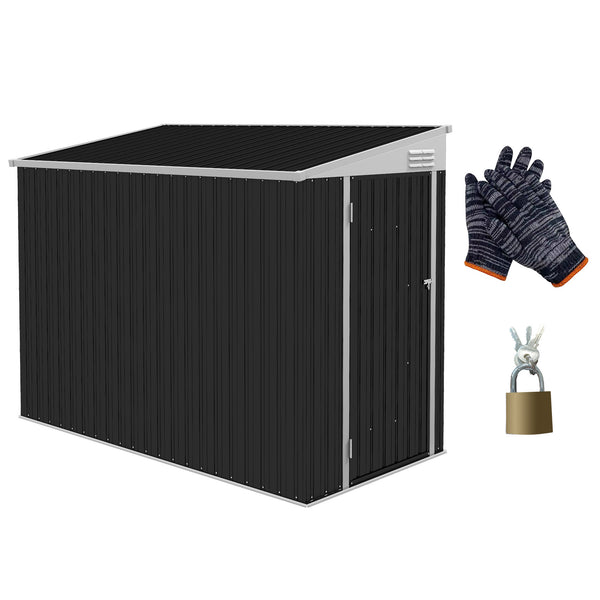 Supfirm 4' x 8' Metal Outdoor Storage Shed, Lean to Storage Shed, Garden Tool Storage House with Lockable Door and 2 Air Vents for Backyard, Patio, Lawn, Dark Gray