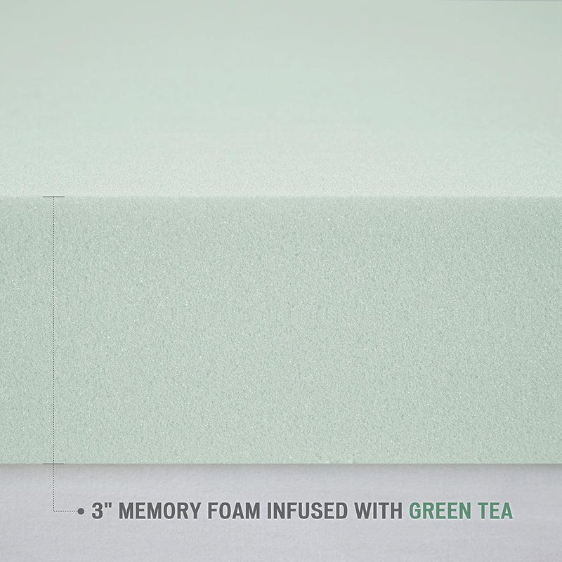 3" Green Tea Foam Topper with Cooling Removable Cover - Supfirm