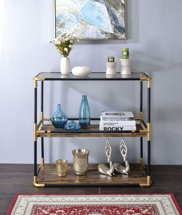Supfirm ACME Heleris Console Table in Black/Gold & Smoky Glass 90319