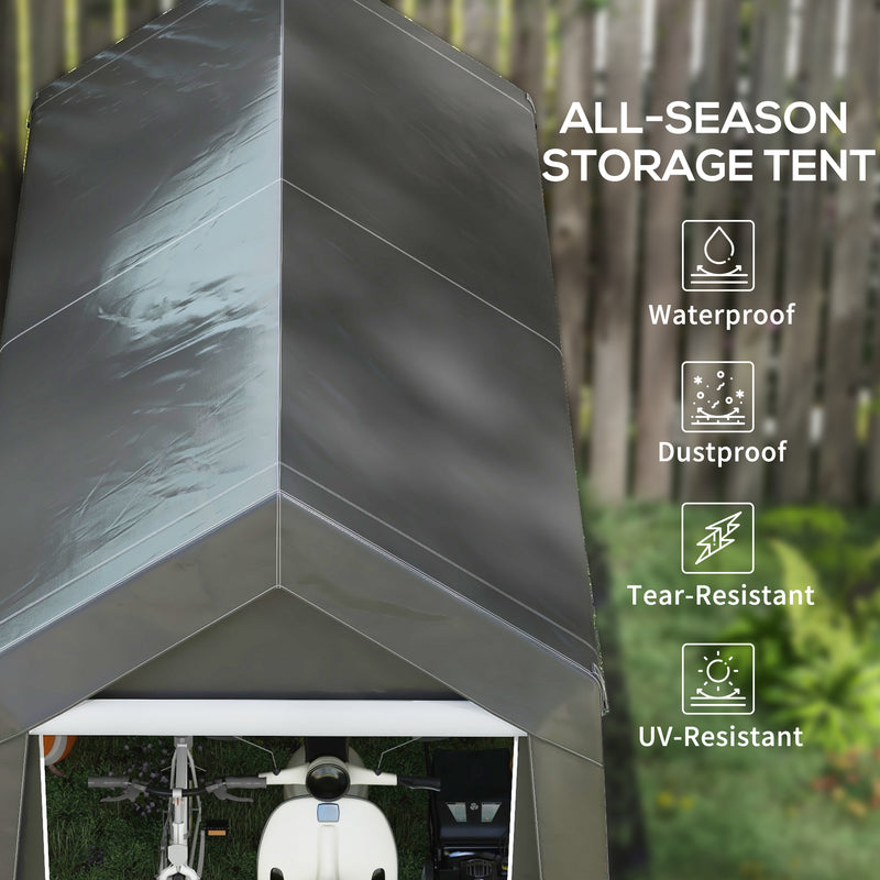 Supfirm 7' x 12' Garden Storage Tent, Heavy Duty Outdoor Shed, Waterproof Portable Shed Storage Shelter with Ventilation Window and Large Door for Bike, Motorcycle, Garden Tools, Gray