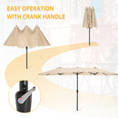 Supfirm 15x9ft Large Double-Sided Rectangular Outdoor Twin Patio Market Umbrella w/Crank-tan