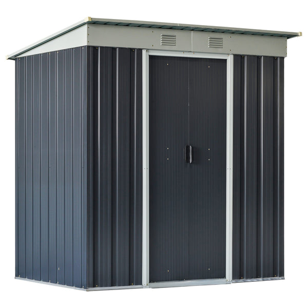 Supfirm 6' x 4' Metal Lean to Garden Shed, Outdoor Storage Shed, Garden Tool House with Double Sliding Doors, 2 Air Vents for Backyard, Patio, Lawn, Black