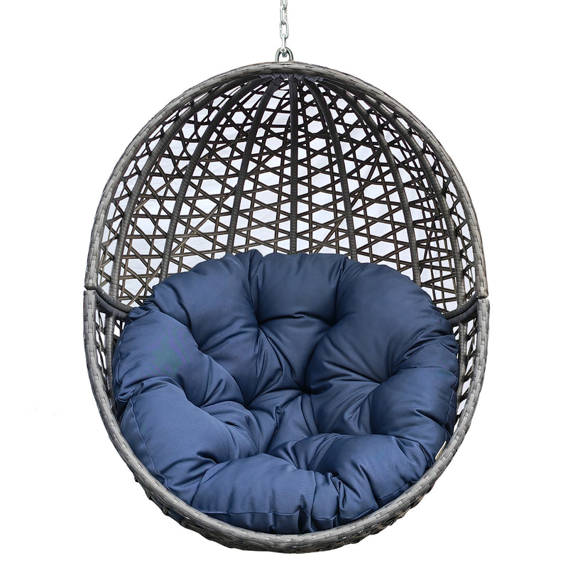 Supfirm Hanging Swing Egg Chair with Stand,Outdoor Patio Wicker Tear Drop Shape Hammock Chair with Cushion (Navy Blue)