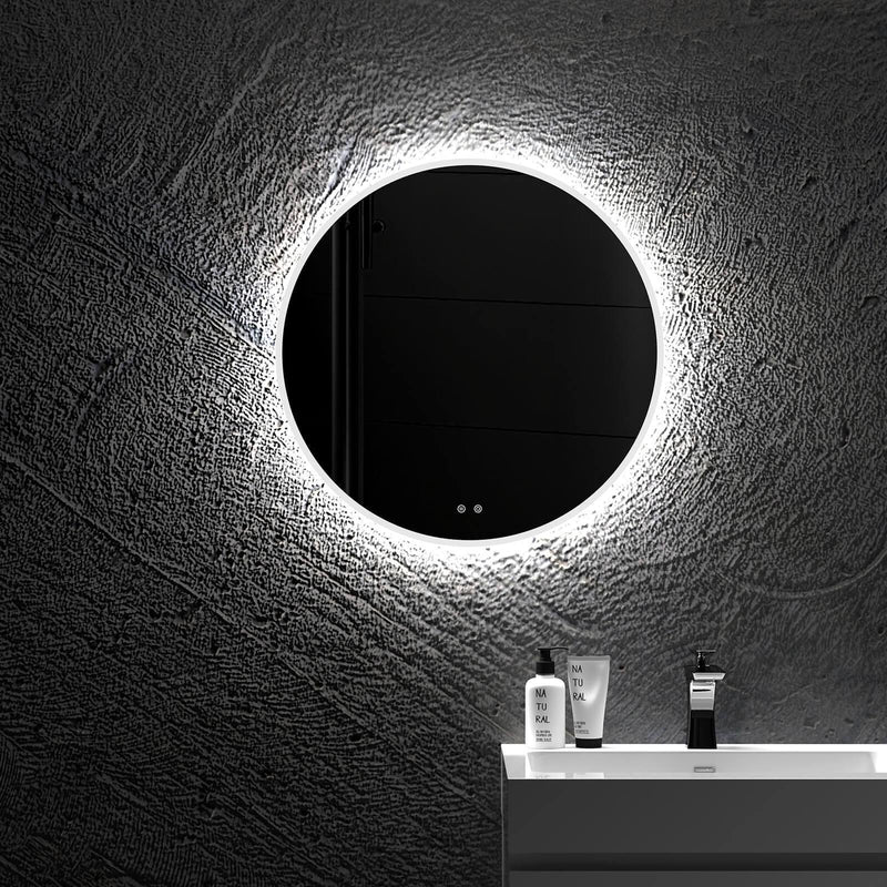 Supfirm φ20" Modern LED Backlit Bathroom Mirror, Diffused Soft Light, Defogging Function, CRI>90, Adjustable Light Brightness & Temperature 3000K, 4500K, 6000K, 0.2" Thick High-definition Silver Mirror - Supfirm